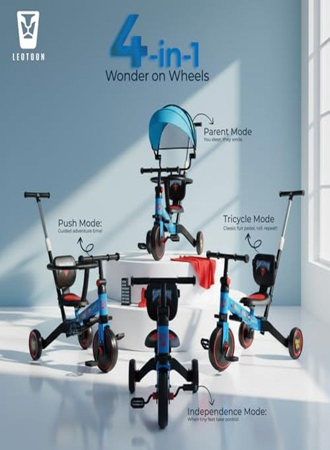 Leotoon 4 in 1 Trot n Roll Tricycle, Sunshade, 3 Mute EVA Wheels, Big Wheel Hub, Steel Frame, Non-Slip Tyres, Extendable Handle, Convertible to Balance Bike, Yellow, 2 to 6 Years (Superman) - Image 4